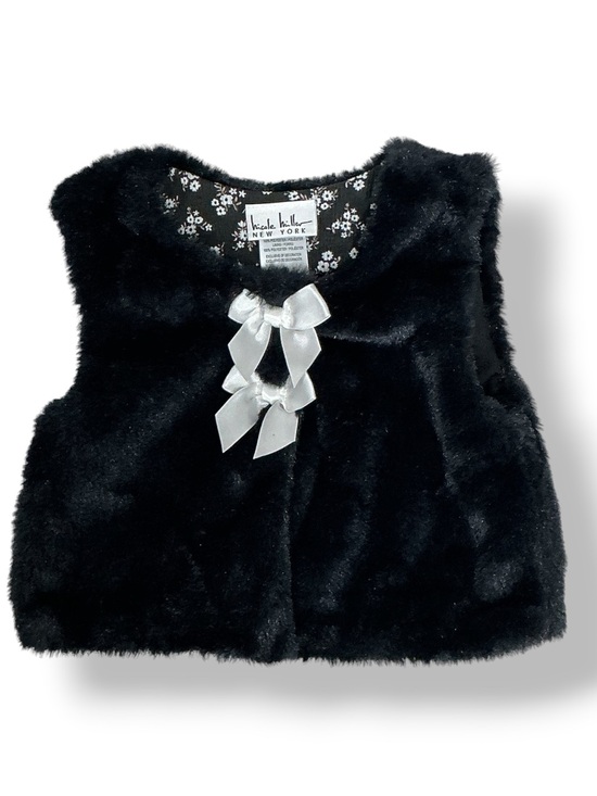 Nicole Miller Other - Nicole Miller Plush Faux Fur Vest Black White Bows Baby Girl 18 Months